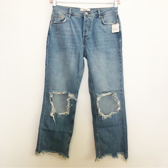 NWT FREE PEOPLE Maggie Mid-Rise Straight-Leg Jeans Light Stone Wash Size 26 - Picture 2 of 16
